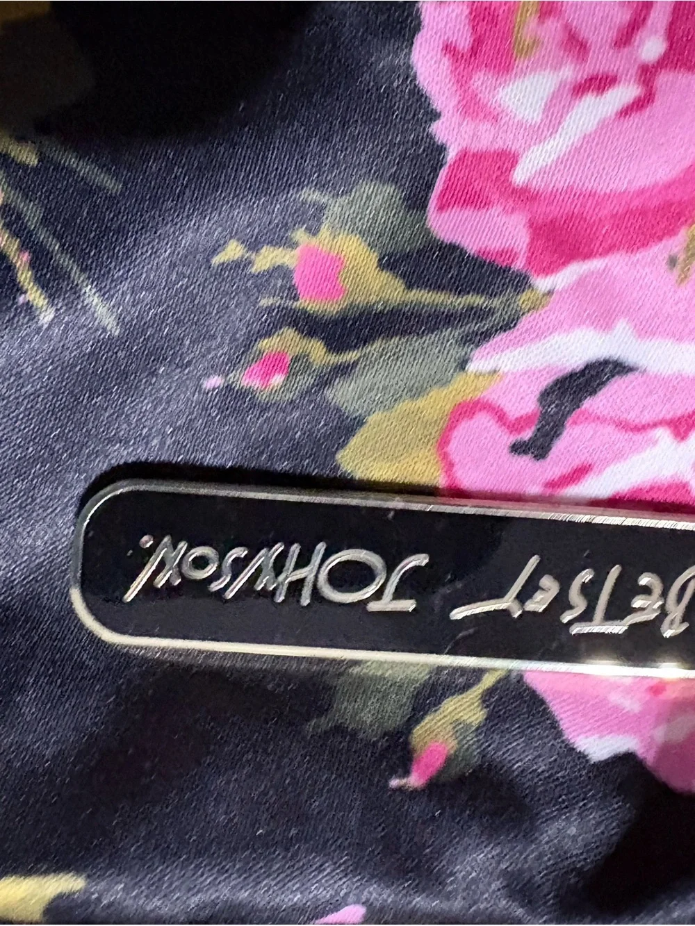 Betsey Johnson Black Tote with Pink Rose Print